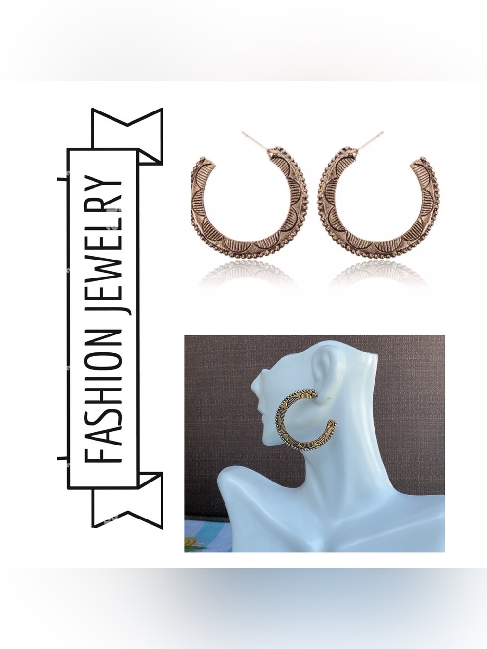 🌟🌟 Fashion Jewelry Gold-Tone Textured Hoop Earrings
